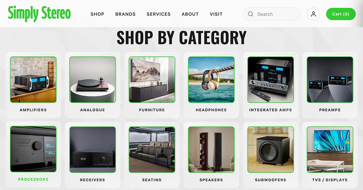 Simply Stereo online store, designed and built by Hot Dang Studio